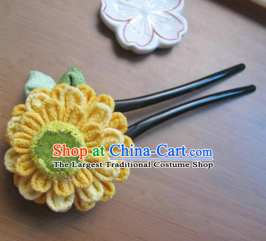 Japanese Geisha Courtesan Sunflower Hair Clip Hairpins Traditional Yamato Kimono Hair Accessories for Women