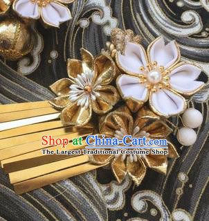 Japanese Geisha Courtesan Kimono White Sakura Tassel Hair Claw Hairpins Traditional Yamato Hair Accessories for Women