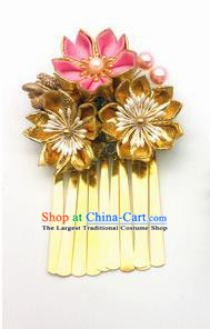 Japanese Geisha Courtesan Kimono Pink Sakura Tassel Hair Claw Hairpins Traditional Yamato Hair Accessories for Women