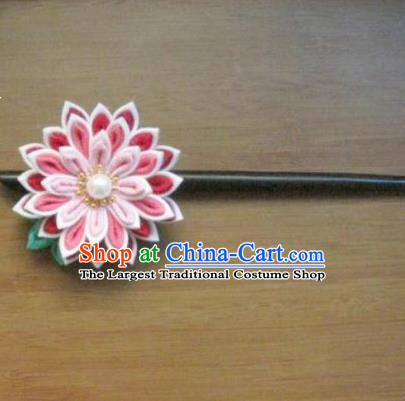 Japanese Geisha Courtesan Pink Chrysanthemum Hairpins Traditional Yamato Kimono Hair Accessories for Women