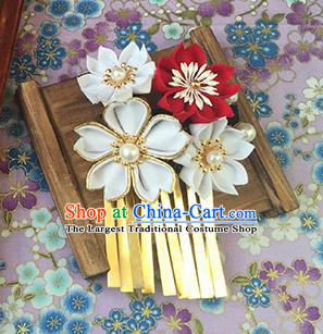 Japanese Geisha Courtesan Kimono White Sakura Hair Claw Hairpins Traditional Yamato Hair Accessories for Women