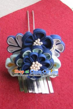 Japanese Geisha Courtesan Navy Flowers Hairpin Traditional Yamato Kimono Hair Accessories for Women