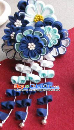 Japanese Geisha Courtesan Navy Flowers Hair Claw Hairpin Traditional Yamato Kimono Hair Accessories for Women