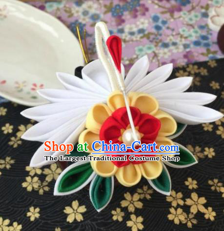 Japanese Geisha Courtesan Sunflower Crane Hairpin Traditional Yamato Kimono Hair Accessories for Women