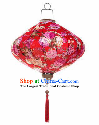 Chinese Traditional Red Silk Hanging Lantern New Year Handmade Painting Peony Palace Lanterns