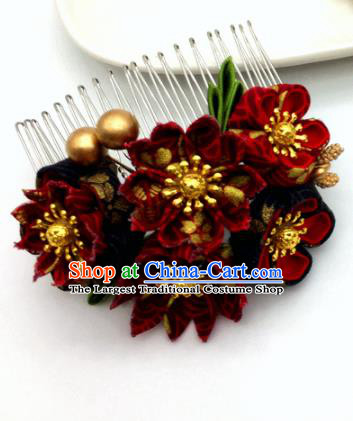 Japanese Geisha Courtesan Kimono Wine Red Sakura Hair Comb Hairpins Traditional Yamato Hair Accessories for Women