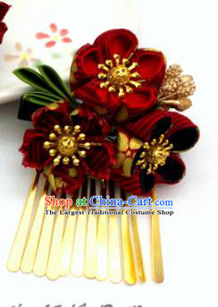 Japanese Geisha Courtesan Kimono Wine Red Sakura Hair Claw Hairpins Traditional Yamato Hair Accessories for Women