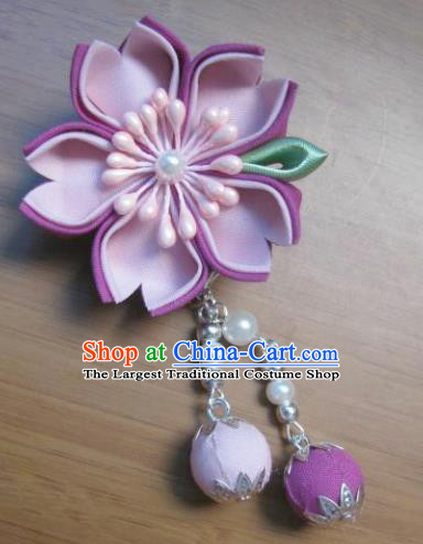 Japanese Geisha Courtesan Purple Sakura Hair Stick Hairpins Traditional Yamato Kimono Hair Accessories for Women