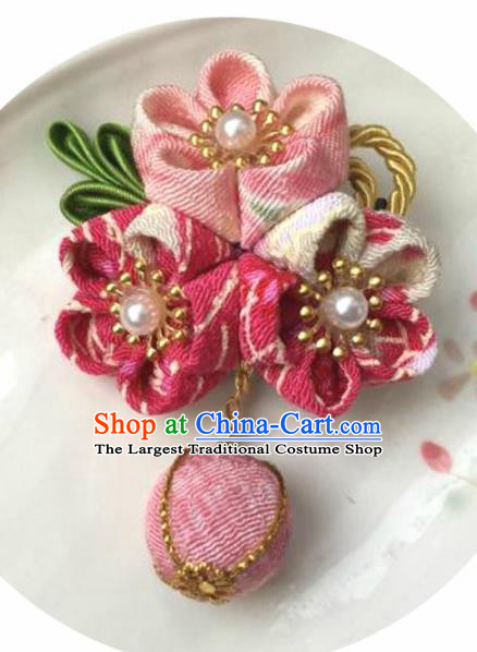 Japanese Geisha Courtesan Kimono Pink Sakura Hair Claw Hairpins Traditional Yamato Hair Accessories for Women