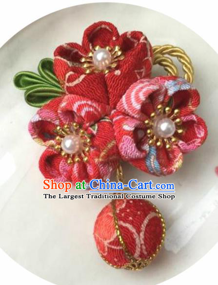 Japanese Geisha Courtesan Kimono Red Sakura Hair Claw Hairpins Traditional Yamato Hair Accessories for Women