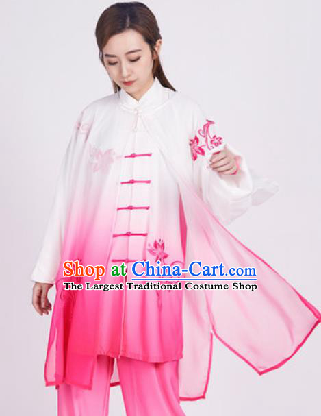 Chinese Traditional Tang Suit Rosy Clothing Martial Arts Tai Chi Competition Costume for Women