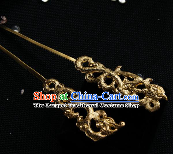 Chinese Ancient Tang Dynasty Queen Golden Phoenix Hairpins Traditional Hanfu Hair Accessories for Women