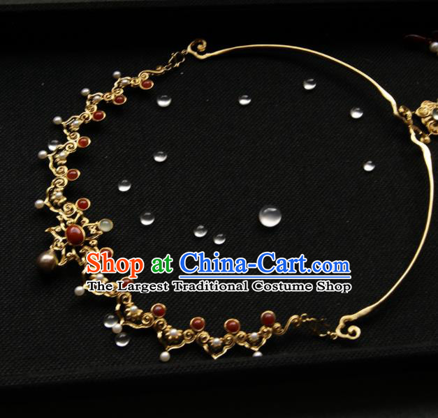 Chinese Ancient Court Golden Necklace Traditional Princess Hanfu Necklet Accessories for Women