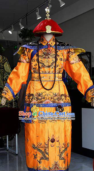 Chinese Ancient Drama Costumes Traditional Qing Dynasty Emperor Qianlong Imperial Robe for Men