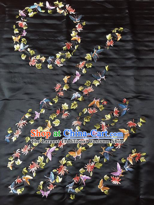 Chinese Handmade Embroidered Butterfly Chrysanthemum Silk Fabric Patch Traditional Embroidery Craft