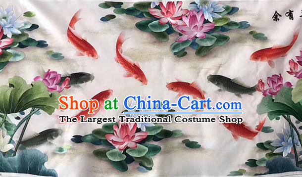 Chinese Handmade Embroidered Goldfish Lotus Silk Fabric Patch Traditional Embroidery Craft