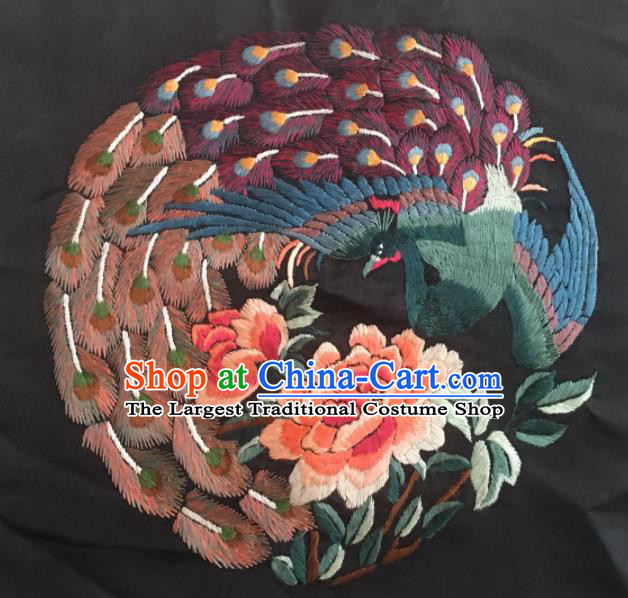 Chinese Handmade Embroidered Phoenix Peony Silk Fabric Patch Traditional Embroidery Craft