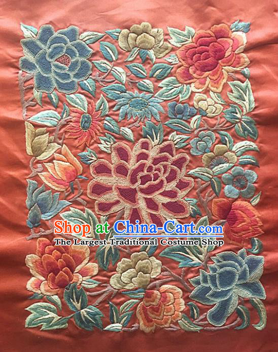 Chinese Handmade Embroidered Chrysanthemum Peony Silk Fabric Patch Traditional Embroidery Craft