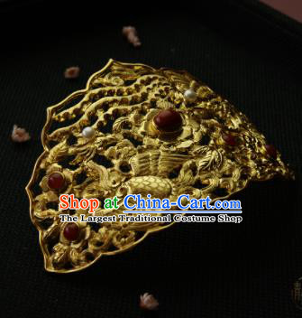 Chinese Ancient Ming Dynasty Queen Hairpins Golden Hair Crown Traditional Hanfu Hair Accessories for Women