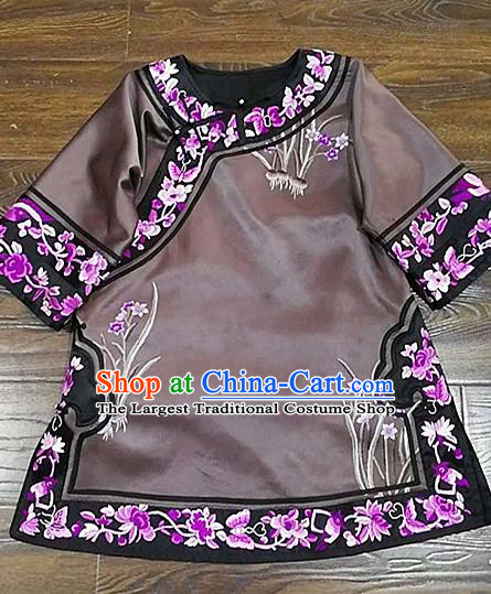 Chinese Traditional Tang Suit Embroidered Brown Blouse National Costume Qipao Shirt for Women