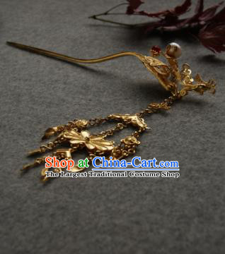 Chinese Ancient Ming Dynasty Queen Tassel Hairpins Golden Hair Clip Traditional Hanfu Hair Accessories for Women