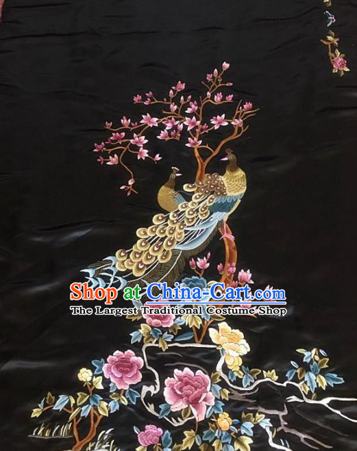 Chinese Handmade Embroidered Peacock Magnolia Silk Fabric Patch Traditional Embroidery Craft