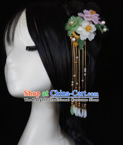 Chinese Ancient Hanfu Peach Flowers Tassel Hairpins Traditional Handmade Hair Accessories for Women