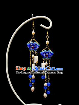 Chinese Ancient Hanfu Blueing Tassel Earrings Traditional Handmade Ear Accessories for Women