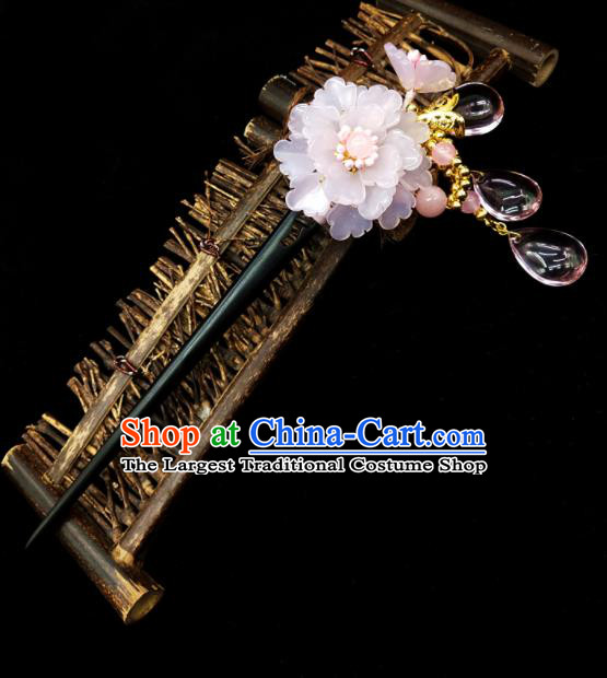 Chinese Ancient Hanfu Pink Peach Flower Hairpins Traditional Handmade Hair Accessories for Women