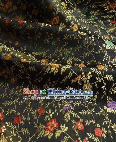 Traditional Chinese Royal Flowers Vine Pattern Design Black Brocade Silk Fabric Asian Satin Material