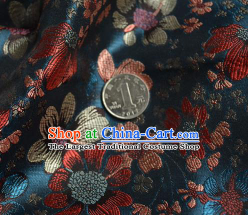 Traditional Chinese Royal Pattern Design Peacock Blue Brocade Silk Fabric Asian Satin Material