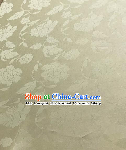 Traditional Chinese Royal Peony Pattern Design Light Yellow Brocade Silk Fabric Asian Satin Material