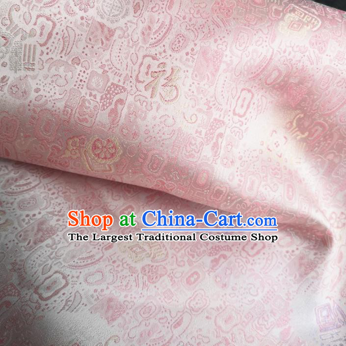 Traditional Chinese Royal Lucky Character Pattern Design Pink Brocade Silk Fabric Asian Satin Material