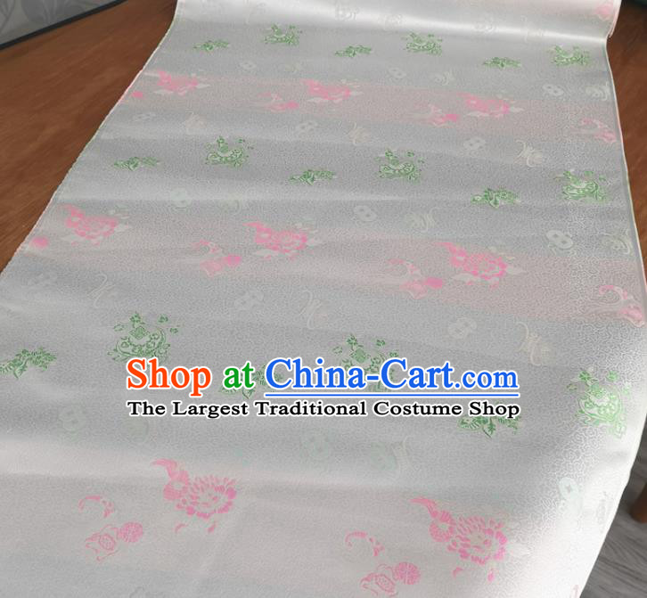 Traditional Chinese Royal Lucky Pattern Design White Brocade Silk Fabric Asian Satin Material