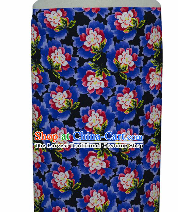 Chinese Traditional Flowers Pattern Design Blue Satin Brocade Fabric Asian Silk Material