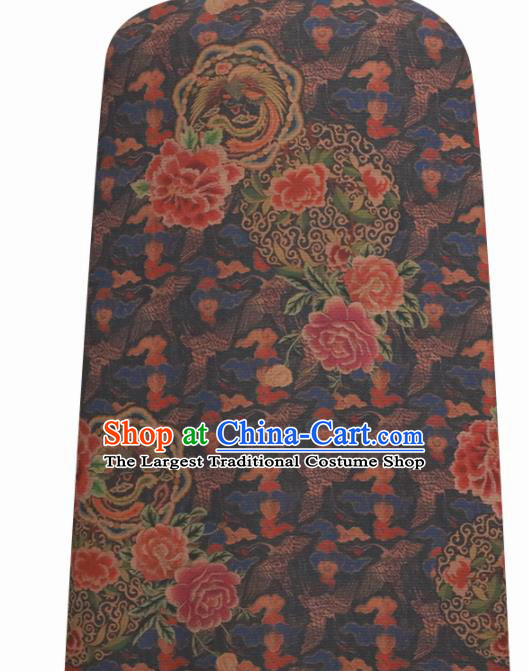 Chinese Traditional Peony Flowers Pattern Design Brown Satin Brocade Fabric Asian Silk Material