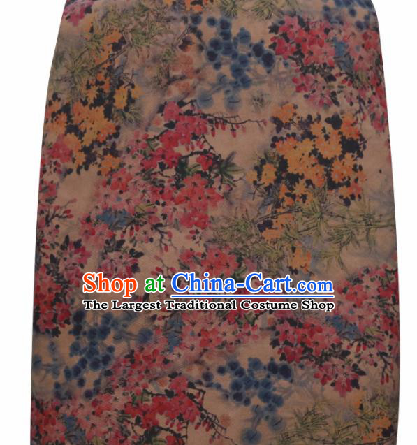 Chinese Traditional Peach Blossom Pattern Design Satin Brocade Fabric Asian Silk Material