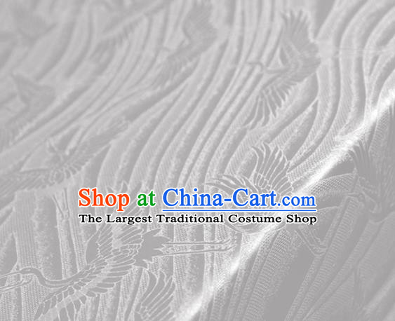 Chinese Traditional Flow Cranes Pattern Design White Satin Brocade Fabric Asian Silk Material