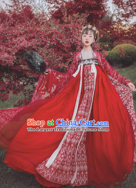 Traditional Chinese Tang Dynasty Wedding Red Hanfu Dress Ancient Bride Replica Costumes for Women