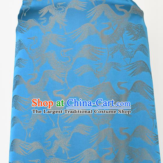 Chinese Traditional Cranes Pattern Design Cheongsam Blue Satin Brocade Fabric Asian Silk Material