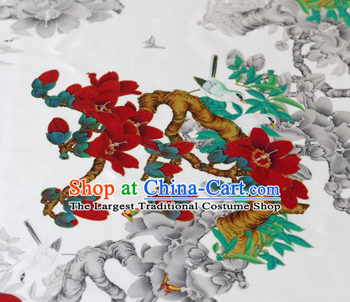 Chinese Traditional Red Flowers Pattern Design Cheongsam Satin Brocade Fabric Asian Silk Material