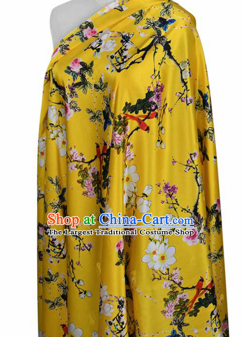 Chinese Traditional Plum Blossom Pattern Design Cheongsam Yellow Satin Brocade Fabric Asian Silk Material