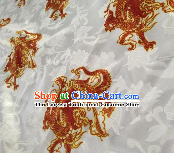 Chinese Traditional Dragon Boat Pattern Design White Satin Hanfu Brocade Fabric Asian Silk Material