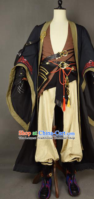 Chinese Ancient Cosplay Knight Black Clothing Traditional Hanfu Swordsman Costume for Men