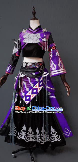 Chinese Ancient Cosplay Heroine Assassin Purple Dress Traditional Hanfu Female Swordsman Costume for Women