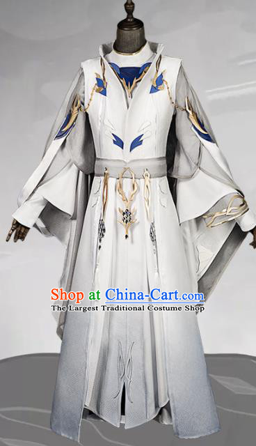 Chinese Ancient Drama Cosplay Royal Highness General White Clothing Traditional Hanfu Swordsman Costume for Men