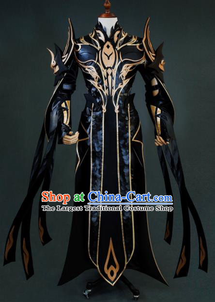 Chinese Ancient Drama Cosplay Taoist General Black Armor Clothing Traditional Hanfu Swordsman Costume for Men