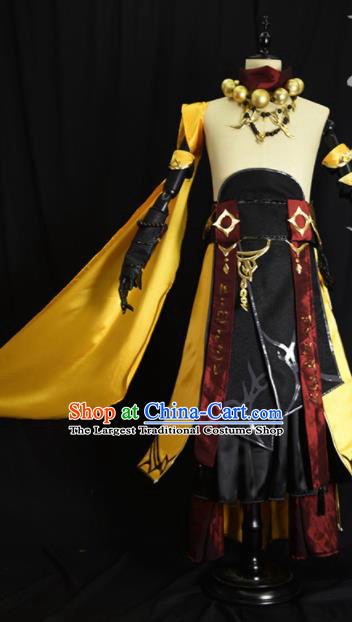 Chinese Ancient Cosplay Beggar Knight Golden Clothing Traditional Hanfu Swordsman Costume for Men