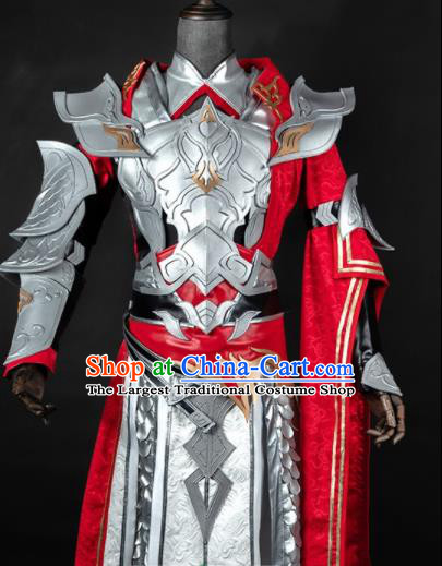 Chinese Ancient Drama Cosplay General Armor Knight Red Clothing Traditional Hanfu Swordsman Costume for Men