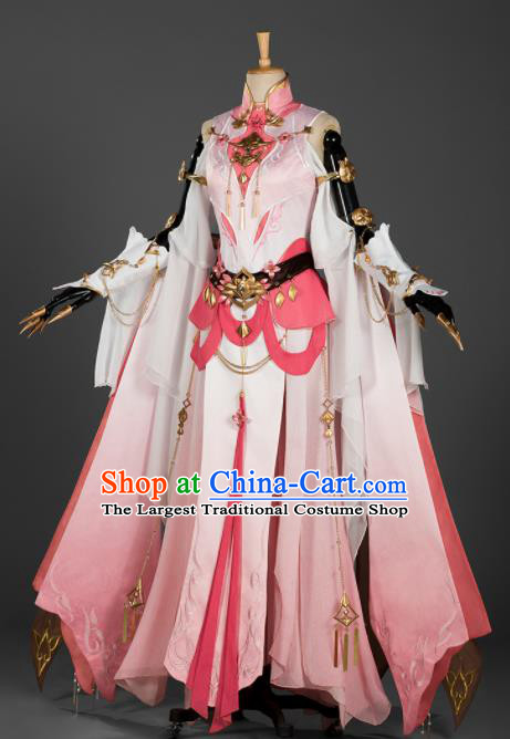 Chinese Ancient Cosplay Female General Heroine Pink Dress Traditional Hanfu Princess Swordsman Costume for Women